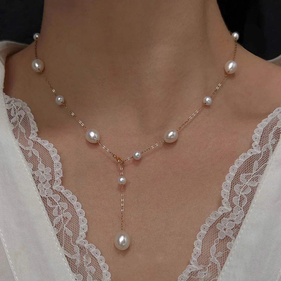 pearl;Pearl Station Necklace