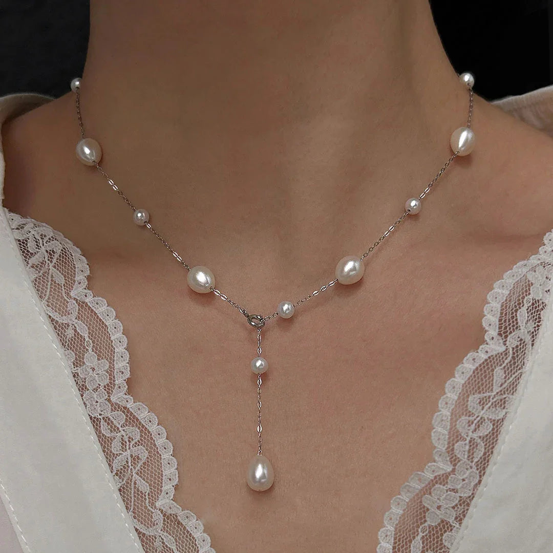 pearl;Pearl Station Necklace